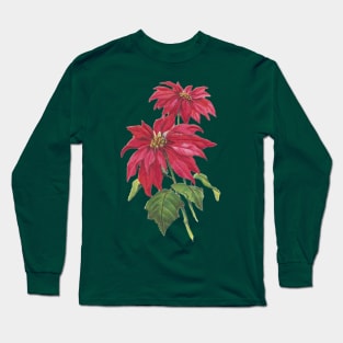 Vintage Blooming Christmas Poinsettia Long Sleeve T-Shirt